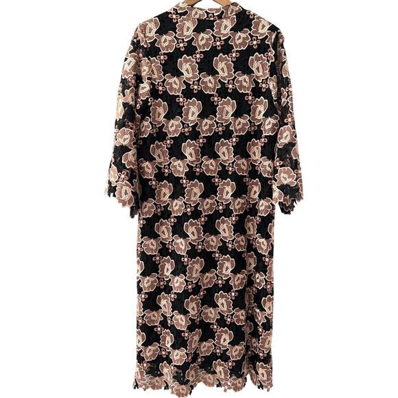 J.Marie Talia Floral Lace Mandarin Collar Long Bell Sleeve Midi Dress Size Small - Picture 10 of 11